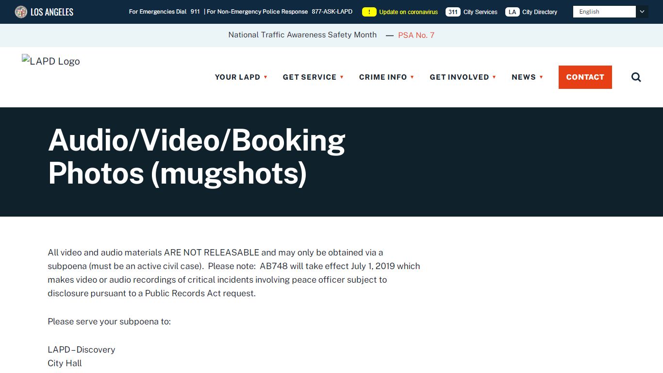 Audio/Video/Booking Photos (mugshots) - LAPD Online